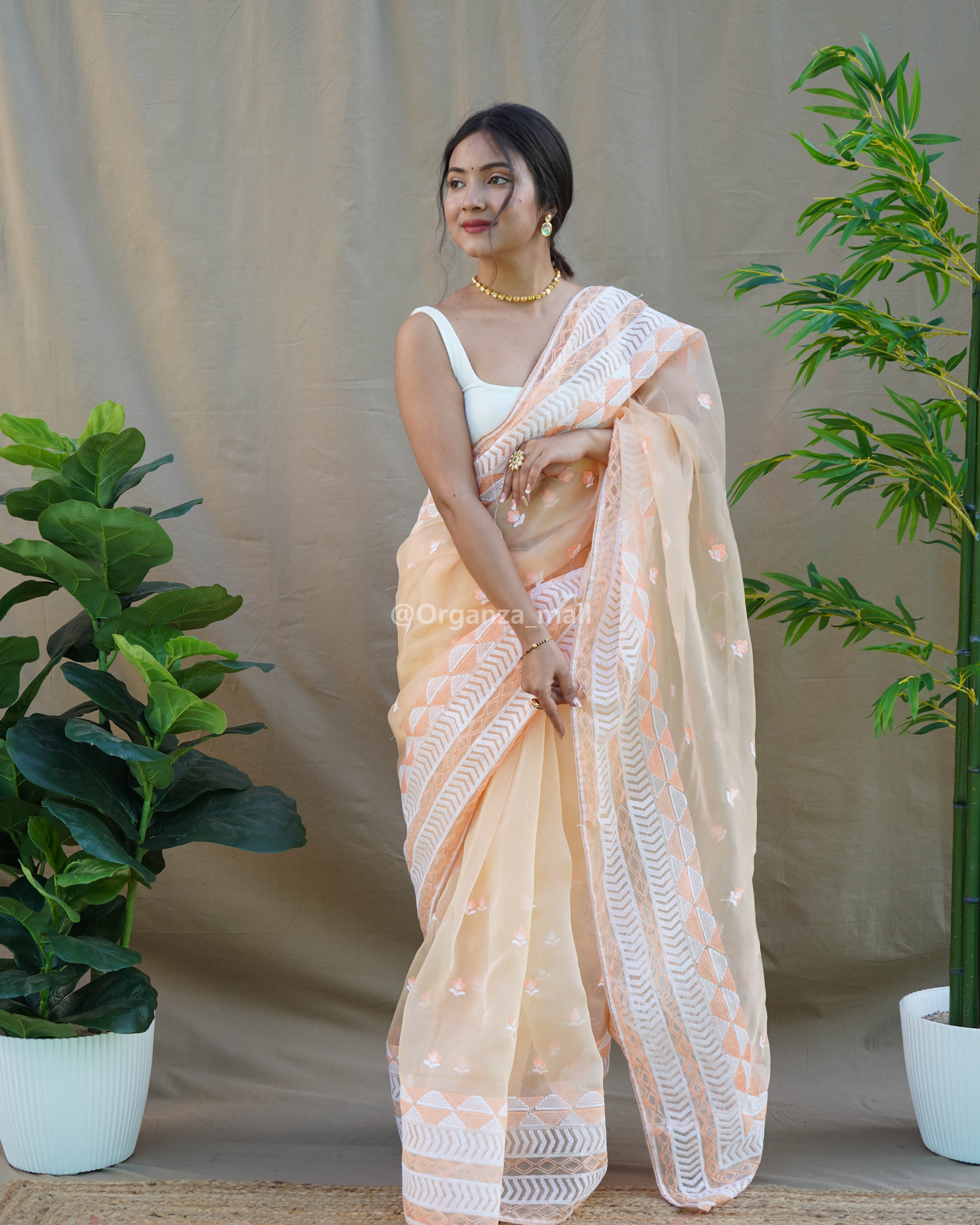 Light peach embroidered wedding saree | Saree look, Saree designs, Designer saree  blouse patterns